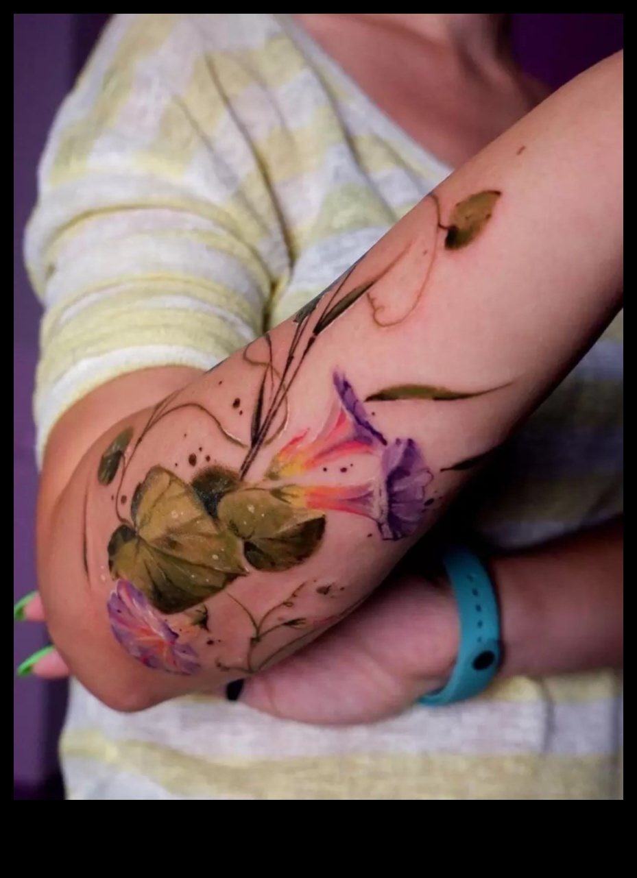 ضربات فرشاة حية وألوان مائية تلتقط جمال اللحظة 2 ضربات فرشاة مفعمة بالحيوية: وشم بالألوان المائية يأسرك بالدقة والأناقة